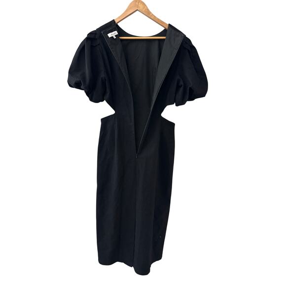 Moodie Crew Neck Puff Sleeve Cutout Midi Dress Black Size Large - Picture 5 of 10